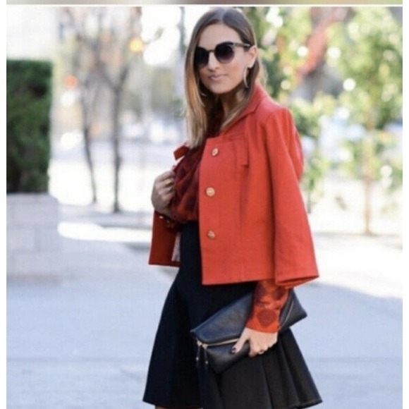 Cabi Red Blazer Jacket Women Sz 6 Bow Gold Buttons - Picture 2 of 8